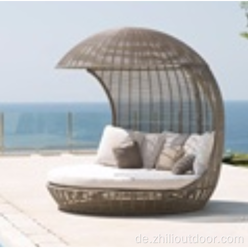 Runde Rattan Sonnenbett Aluminium Garten Daybett